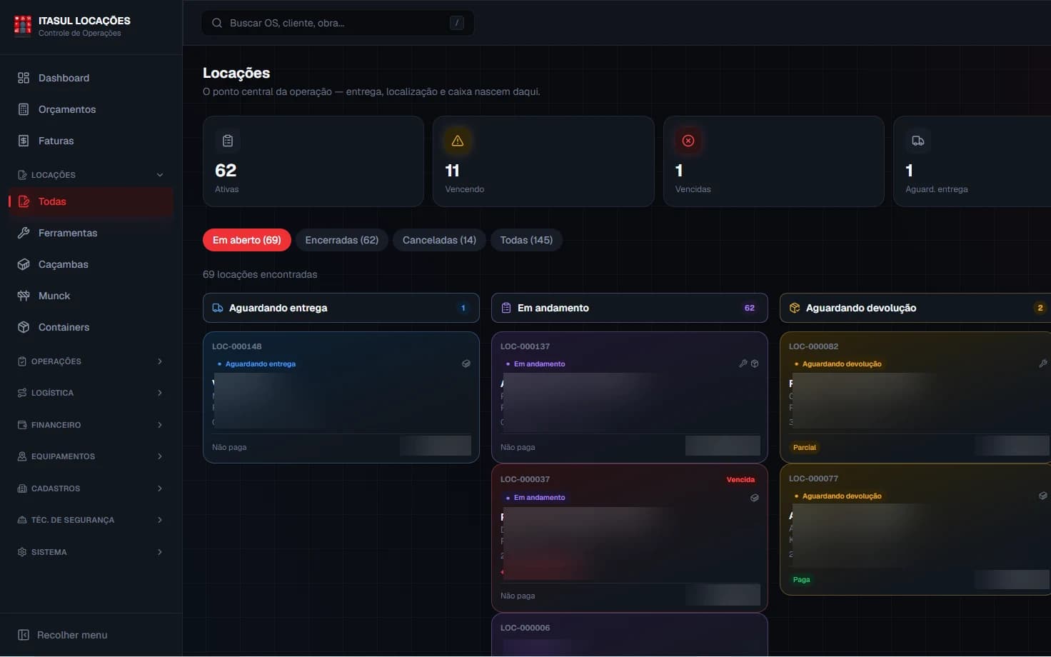 Screenshot do Sistema de Locações